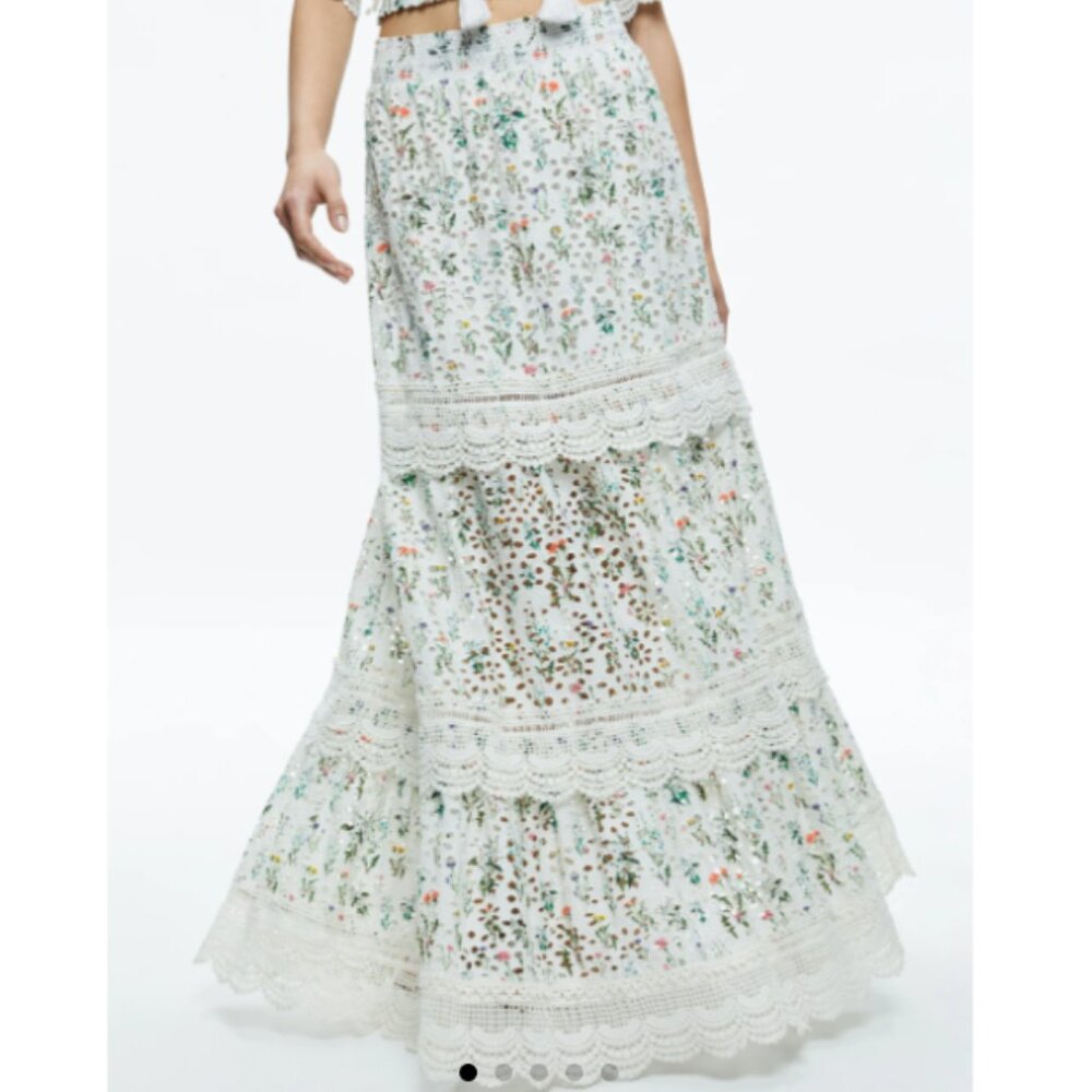 REISE EMBROIDERED TIERED MAXI SKIRT